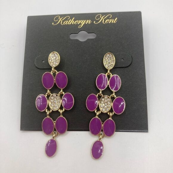 Katheryn Kent purple enamel rhinestone dangle earrings - Picture 1 of 5